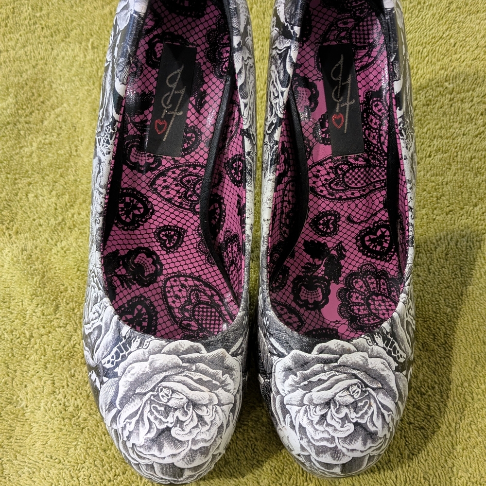 Iron Fist Chic Floral Pink/Black Women's Heels. Excellent Condition. 5 1/5 Inch